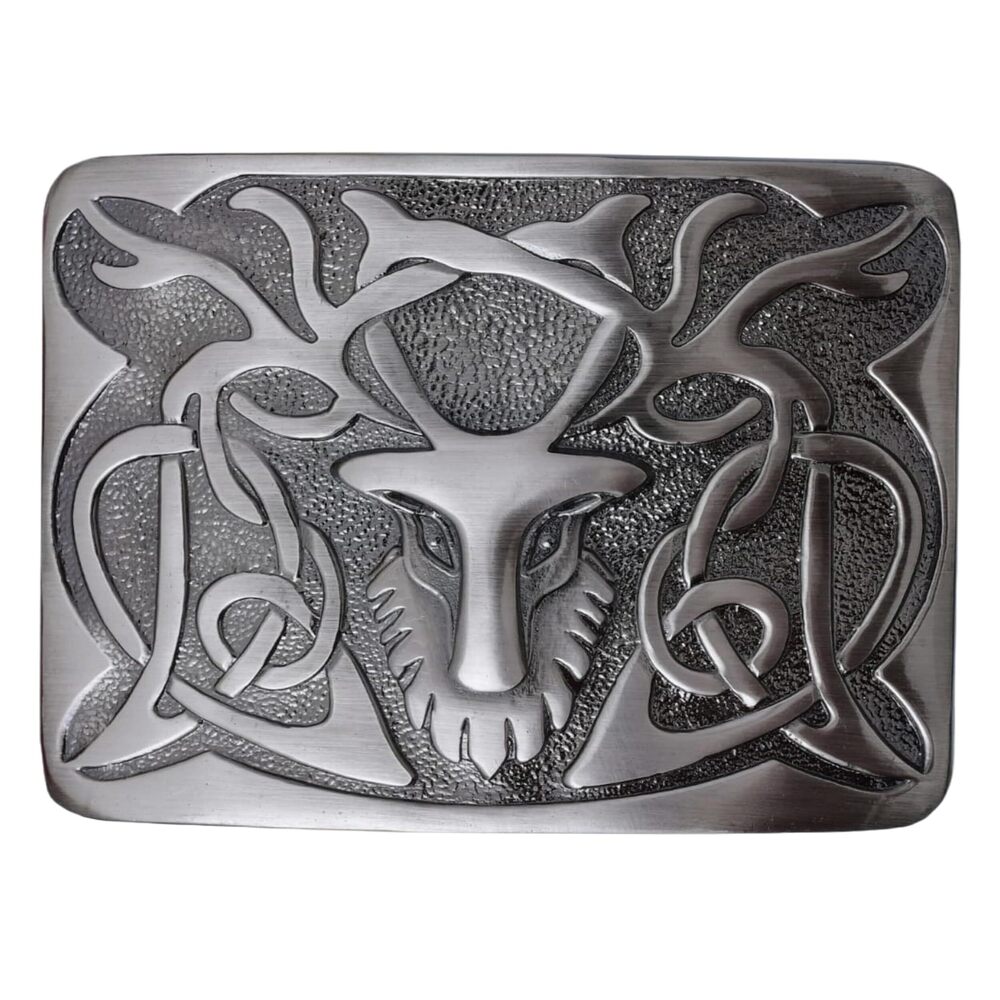 2686 Scottish Stag Kilt Belt Buckle – Solid Brass, Traditional Celtic